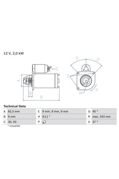 Motorino d'avviamento bosch 30-0 986 017 790
