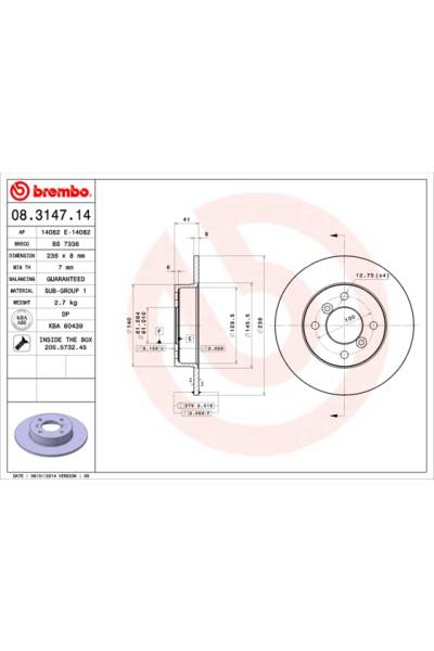 Disco  freno BREMBO 65-08.3147.14