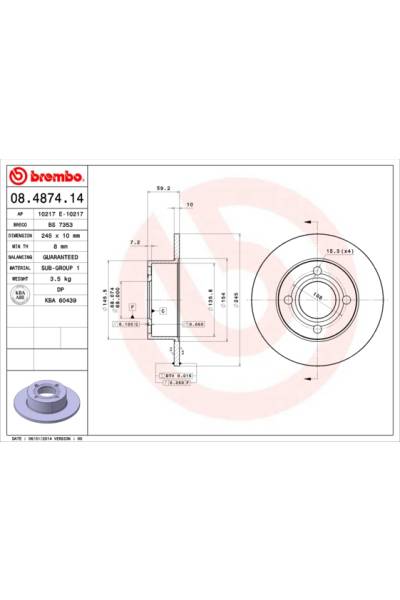 Disco  freno BREMBO 65-08.4874.14