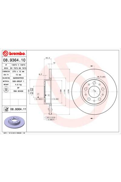 Disco  freno BREMBO 65-08.9364.11