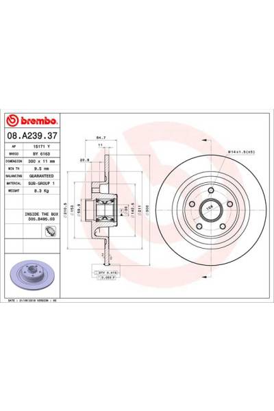 Disco freno brembo 65-08.A239.37