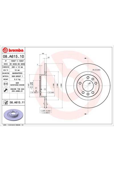 Disco  freno BREMBO 65-08.A615.11