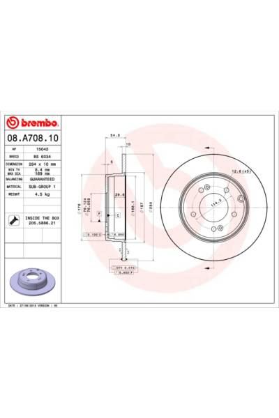 Disco freno brembo 65-08.A708.11