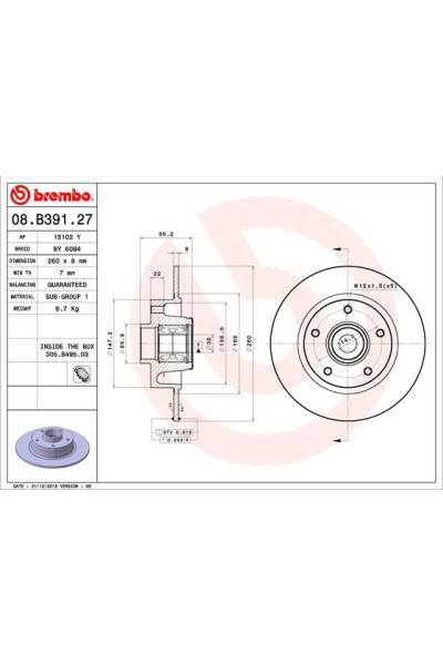 Disco freno brembo 65-08.B391.27