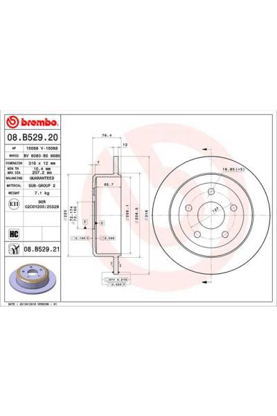 Disco freno brembo 65-08.B529.21