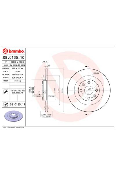 Disco freno brembo 65-08.C135.11