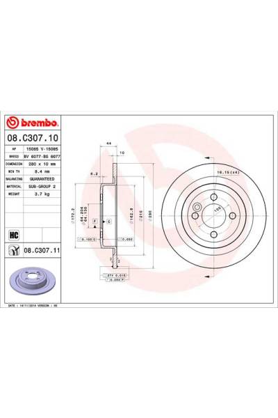 Disco freno brembo 65-08.C307.11