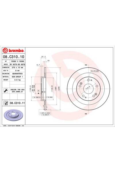 Disco freno brembo 65-08.C310.11