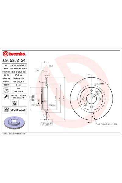 Disco  freno BREMBO 65-09.5802.21