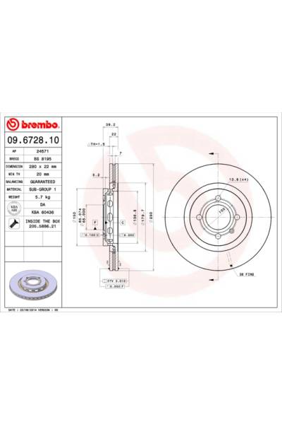Disco  freno BREMBO 65-09.6728.10