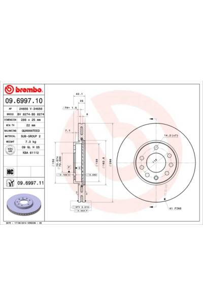 Disco  freno BREMBO 65-09.6997.11