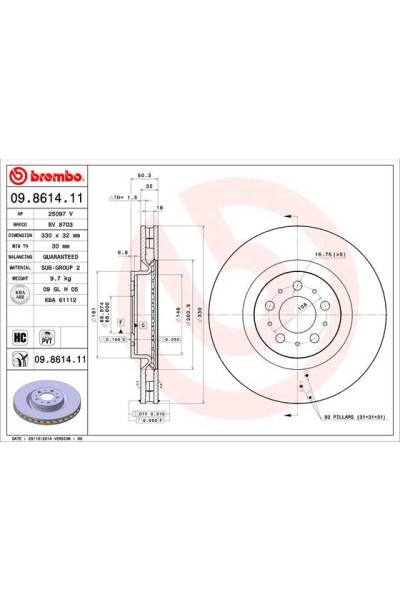 Disco  freno BREMBO 65-09.8614.11