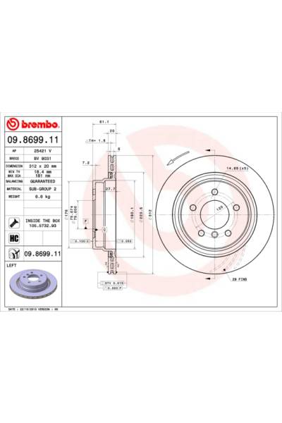 Disco  freno BREMBO 65-09.8699.11