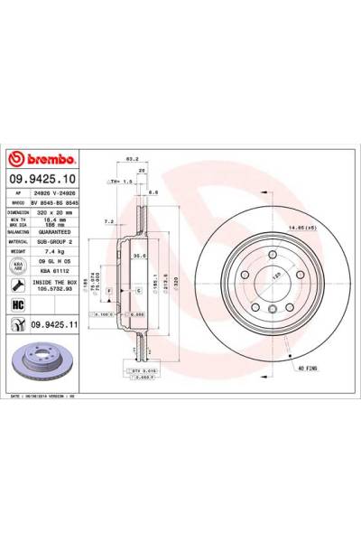 Disco  freno BREMBO 65-09.9425.11