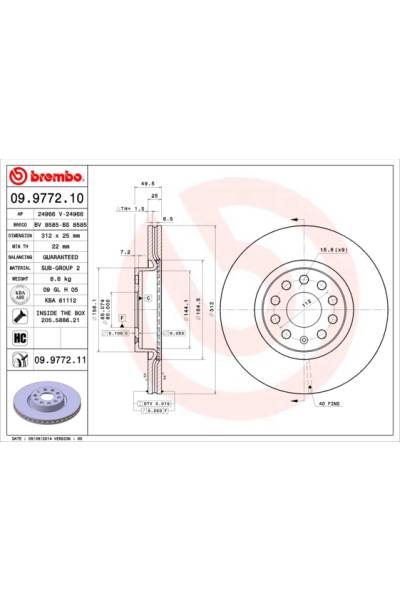 Disco  freno BREMBO 65-09.9772.11