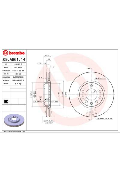 Disco  freno BREMBO 65-09.A861.14