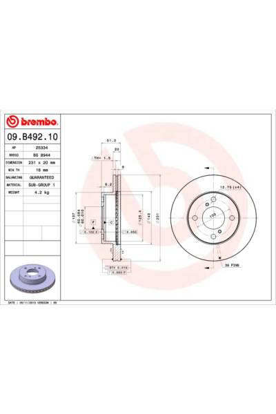 Disco  freno BREMBO 65-09.B492.10
