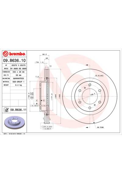 Disco freno brembo 65-09.B636.11