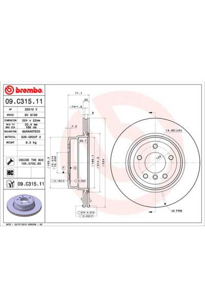 Disco freno brembo 65-09.C315.11
