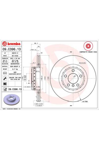 Disco freno brembo 65-09.C396.13