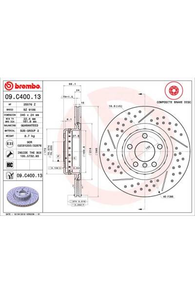 Disco freno brembo 65-09.C400.13