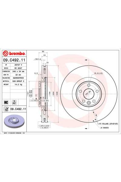 Disco freno brembo 65-09.C492.11