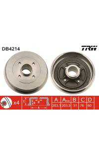 Tamburo freno TRW 161-DB4214