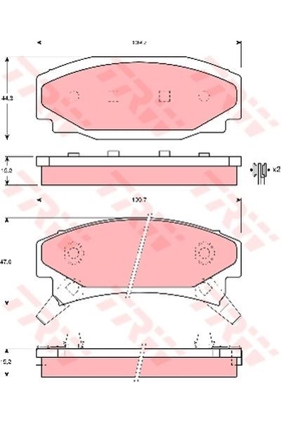 kit pastiglie (4 pezzi) freno a disco posteriore, dimensioni mm: 109,7x47, spessore mm: 15,2 trw