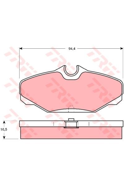 kit pastiglie (4 pezzi) freno a disco posteriore, dimensioni mm: 94,4, spessore mm: 16,5 trw